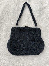 Vintage BAGS BY JOSEF Japan Blue Carnival Glass Swirl Beaded Clutch Bag Purse