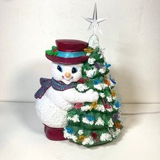 Vintage Ceramic Christmas Tree Snowman Birds Holiday Lamp 10" Hugging