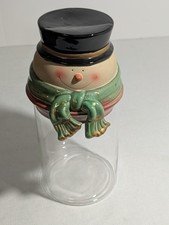 Vintage Christmas Snowman Cookie Candy Jar 10.5" H Perfect For Candy Canes!
