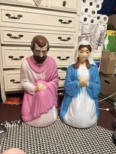Vintage Empire Blow Mold Christmas Lighted Nativity Set 27" Mary Joseph EUC