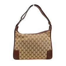 Vintage Gucci GG PVC Leather Shoulder Bag Brown Gold 001.4205 Authentic