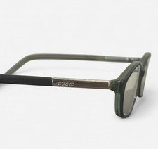 Vintage Gucci Rectangle Eyeglasses Frames Metal Arm Logo Black Light Green Lens
