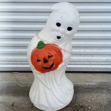 Vintage Halloween Blow Mold Ghost With Pumpkin 34” General Foam Plastic Lighted