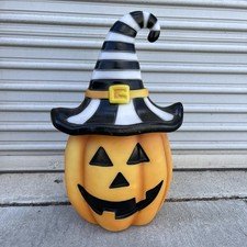 Vintage Halloween Pumpkin Blow Mold Light Witch Hat Jack-O-Lantern Spooky RARE