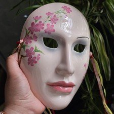 Vintage Hand Painted Porcelain Flower Mask Wall Hanging Masquerade Mask