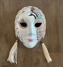Vintage Painted Face Mask Porcelain Wall Hanging Art