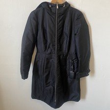 Vintage Prada Milano Women’s Black Nylon Hooded Coat Zip A-Line IT 42 Authentic