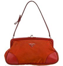 Vintage Prada Pochette Bag Saffiano Trimmed Tessuto Kiss Lock Early 2000''s