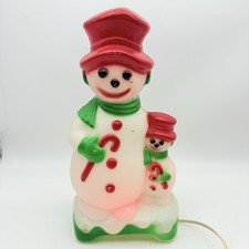 VINTAGE RARE TWO SIDED EMPIRE BLOWMOLD TWIN SNOWMAN LAMP LIGHT FIGURINE