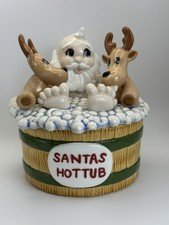 Vintage Santa Hot Tub Cookie Jar Christmas Reindeer Ceramic Signed