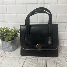 Vintage Small Mini Top Handle Turnlock Purse Handbag Japan Black Faux Leather