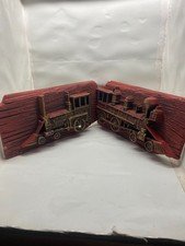 Vintage Train Wall Plaques Set Steam Locomotive Rustic Railroad Decor