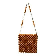 Vintage Wood Bead Purse Orange Beaded Retro Made In Japan