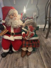 Vntg Matrix Animated Santa W/Girl On Bench Lighted Lamp Post No Music See Photos