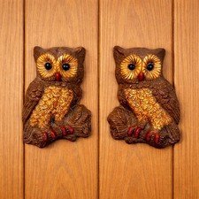 VTG 1970's Retro Art Homco Owls Plaques Wall Hanging Decoration Kitschy Decor