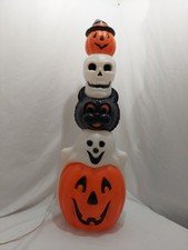 VTG 1995 Empire Blow Mold Halloween Totem Stack Pumpkin Cat Ghost Skull Free Shp