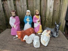 VTG Nativity Blow Mold Set Empire Christmas Small Tabletop Light 22"