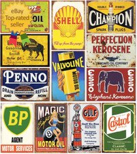 12 Pieces Reproduced Vintage Gas Oil Car Tin Signs Home Bar Man Cave Garage Deco