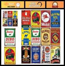 12 Vintage Gas Oil Car Tin Signs - 12 Piece Set for Home Bar Man Cave Garage Dec