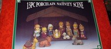 13 Piece Porcelain Nativity Scene with Stable and Figures Christmas Set