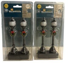 2 X Santa's Workbench Holiday Christmas Village Battery Operated Lamp Posts