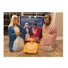3-Piece Nativity Set Christmas Mary Joseph Baby Jesus Vintage Blow Mold