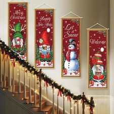 4 Packs Christmas Banners Porch Signs Xmas Hanging Banner Backdrop Decorations C