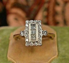 Art Deco Style Princess Cut Lab Created Diamond 14K Yellow Gold FN Wedding Ring