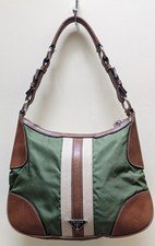 AUTHENTIC PRADA Vintage Tessuto Green Nylon Hobo Bag COA Included Brown Leather