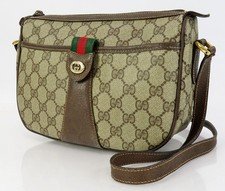 Auth Vintage GUCCI Brown GG PVC Canvas and Leather Crossbody Shoulder Bag #63899