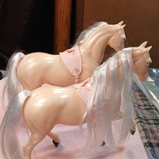 Barbie Toy Horses Set of 2 Beige with White Manes and Pink Saddles