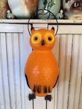 Blow Mold Halloween Orange Hanging Owl 14” Inches Union Products New Lighted