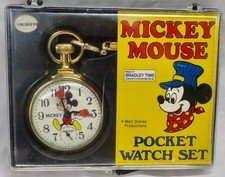 Bradley Mickey Mouse Vintage Pocket Watch Complete Set, Unused - From the 1970's