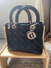 Christian Dior Medium Lady Dior Bag Black Lambskin Silver Hardware Vintage 2000