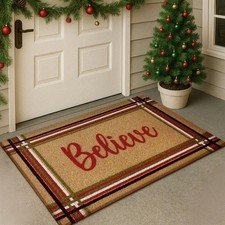Christmas Coir Doormat Outdoor Welcome Door Mat 28 x 16 Inch Red and Green St...