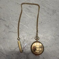 Disney Mickey Mouse Gold Plated Pulsar Quartz Pocket Watch with Chain and Knife