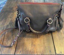 DOONEY AND BOURKE FLORENTINE BROWN LEATHER SATCHEL MEDIUM GOOD PRELOVED CONDITIO