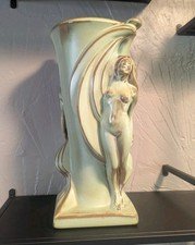 Frankoma Art Nouveau pottery vase with female nudes designed by Gerald Smith.