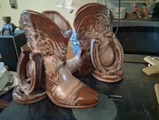 Frankoma Pottery Cowboy Boot Horseshoe Book End Set Woodland Brown