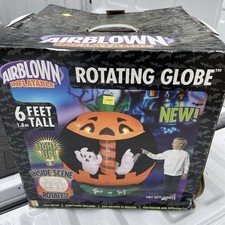 Gemmy Airblown Inflatable Rotating Pumpkin Globe With Ghosts Lightup 6' Tall New