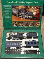 GreatLand Holiday Express Christmas Train Starter Set Blue w/ Headlight & Sounds