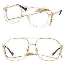 GUCCI 1091 Gold Chain Pendant Pilot Unisex Necklace Eyeglasses 56m GG1091O 001