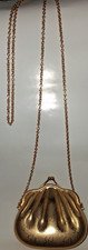 Gucci Gold Metal Frame Chain Evening Bag Vintage Handbag with Embossed Pattern