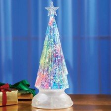 LED Lighted Color Changing Christmas Tree Snow Globe Glittery Holiday Home Decor