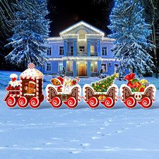 Marsui 4 Pieces Christmas Train Decorations Outdoor Yard Lawn Signs Christmas Tr