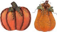 Metal Pumpkin Harvest Fall Decor Set of 2, Thanksgiving Halloween Outdoor Yard G