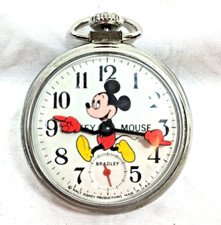Mickey Mouse pocket watch, by Bradley, silver color, 1970s. DS07