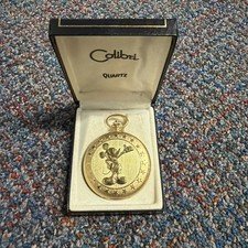Mickey Mouse Pocket Watch Vintage By Colibri Swiss Movement Gold Tone