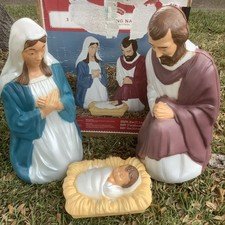 Nativity 3 Piece Set 28” Lighted Blow Mold Mary Joseph Baby Jesus - General Foam
