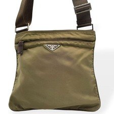 PRADA Nylon Crossbody Shoulder Bag Khaki Triangle Logo Vintage Italy